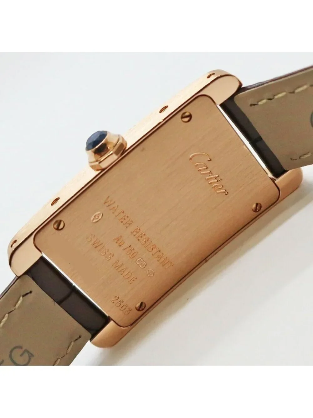 Cartier Ten & Battery Replaced Tank American SM PG Leather Silver Quartz Watch
